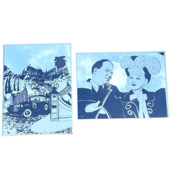 Set Of 2 Vintage Victorian Reverse Painted Silhouette On Glass 18